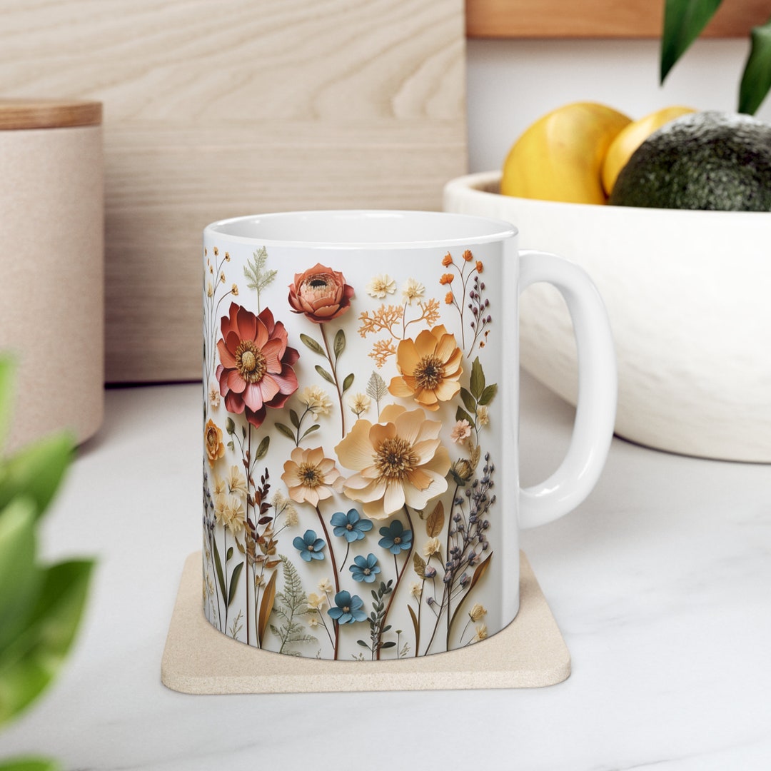 3D Flower Garden Pressed Flowers Mug Boho Wildflowers - Etsy