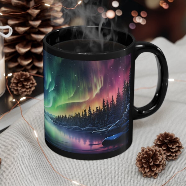 Taza de aurora boreal, regalo de luces de aurora para amantes de la naturaleza, taza de 11 oz, regalo de excursionista, taza de camping, copa de luces del sur de Aurora Boreal