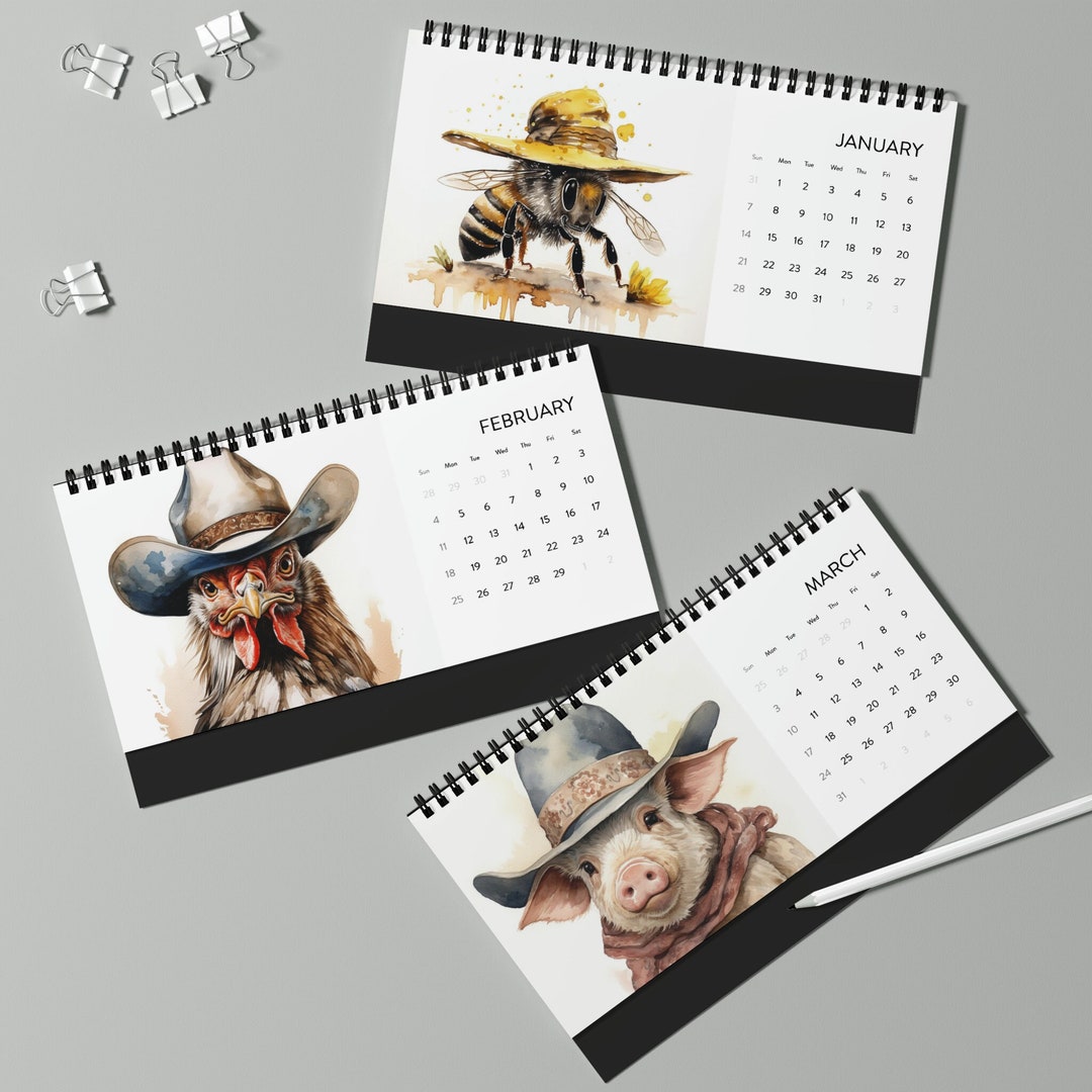 2024 Desktop Calendar Farm Animals Calendar Travel Gift for Etsy
