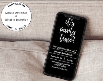 C'est l'heure de la fête! Invitations | Modèle d’invitation mobile | Éviter | Modifiable et personnalisable | Invitation au téléchargement numérique