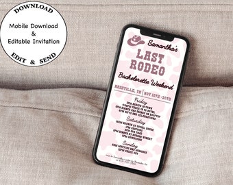 Invitación para despedida de soltera "Último Rodeo" / Vaquera del Oeste, Rosa (Descarga digital)
