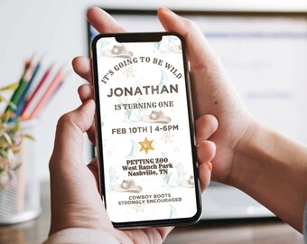 Wild West 1st Birthday Invitation | Cowboy Mobile Evite (Digital Download)