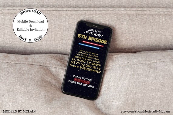 Star Wars Birthday Evite | Mobile Invitation Template (Digital)