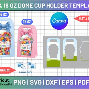 Plantilla para portavasos de 12 y 16 oz, plantilla para portavasos de 16 oz, plantilla para portavasos de 12 oz, caja de regalo editable de Canva, portavasos para cumpleaños