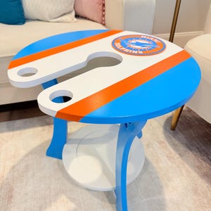 Personalized Sports-Themed Hookah Table – Handmade Solid Wood Table – Custom Color Design – Unique Man Cave & Game Room Decor
