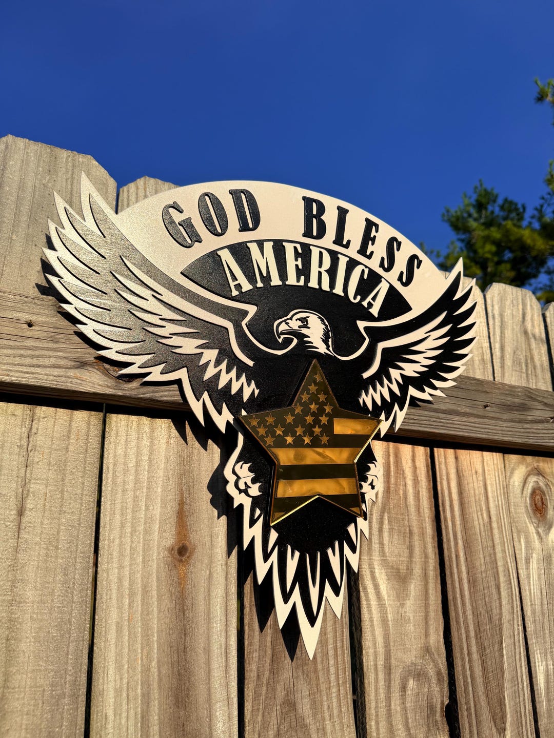 Patriotic Wall Art | God Bless America Eagle & Star | LED Light or ...