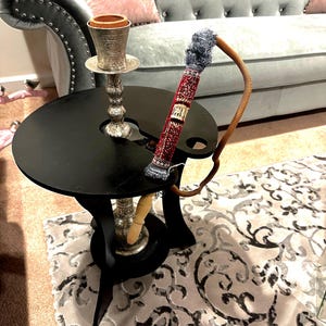 Hookah Table | Shisha Stand with Hose Holders | Wooden End Table for Hookah Setup | Handmade Hookah Furniture