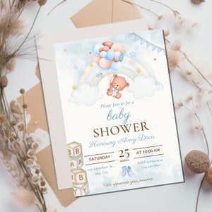 Editable Teddy Bear Baby Shower Invitation Template (Digital)