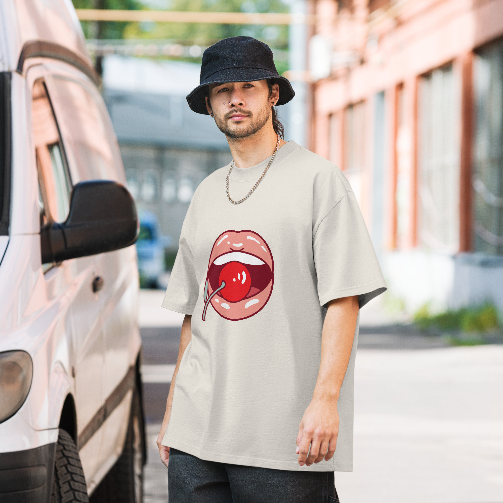 トップス Her lip to Basic Cherry Tee White Cherry Lips Graphic Oversized T-shirt: Y2K Aesthetic