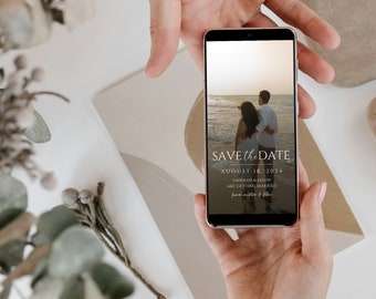 Electronic Save The Date Template, Modern Save The Date Digital With Photo, Minimalist Save The Date Digital, Smartphone Save The Date