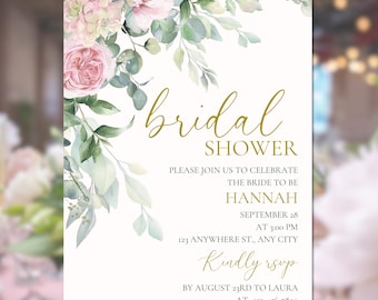 Floral Bridal Shower Invitation: Blush Pink Template (Digital Download)