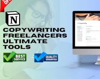 May include: A computer screen displaying a website with the text "Copywriting" and a list of navigation options and current projects. The website is designed for freelance copywriters. The image also includes a green checkmark with the text "Best Service" and a blue checkmark with the text "Quality Guaranteed".