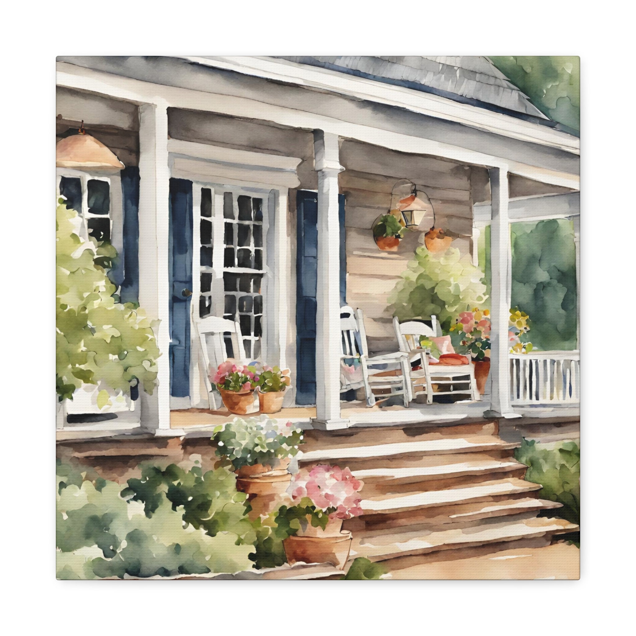 Country Porch Watercolor Print on Canvas, Front Porch Scene on ...
