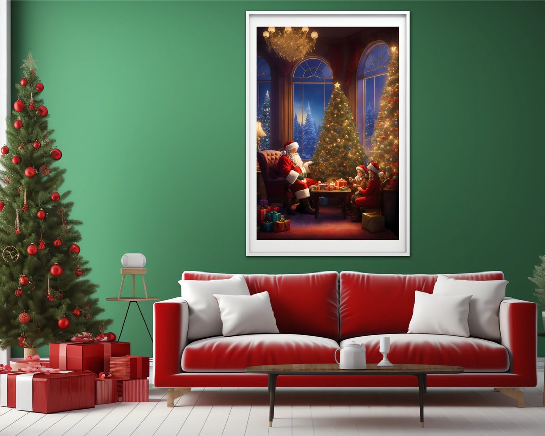 Christmas Wall Printable Art Santa in Living Room 02 - Etsy