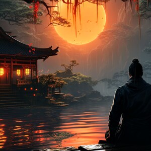 Contemplative Samurai Canvas Wall Art, Meditative Digital Artwork For Hanging, High Quality & Super Unique