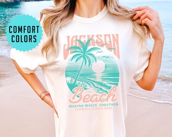 Custom Beach Name Shirts, Matching Group Vacation Tshirt, Retro Style Custom Beach Tee, Custom Location Beach Wear, Comfort Colors Oversized