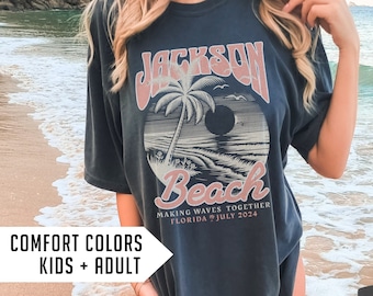 Custom Beach Name Shirts, Matching Group Vacation Tshirt, Retro Style Custom Beach Tee, Custom Location Beach Wear, Comfort Colors Oversized