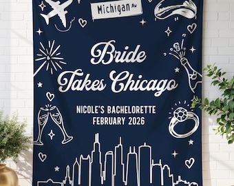 Custom Chicago Party Decor, Chicago Bridal Shower Banner, Chicago Wedding Backdrop, Personalized Chicago Bachelorette Sign