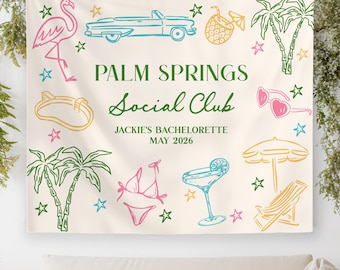 Palm Springs Social Club Decor, Retro Bachelorette Party Sign, Retro Birthday Backdrop