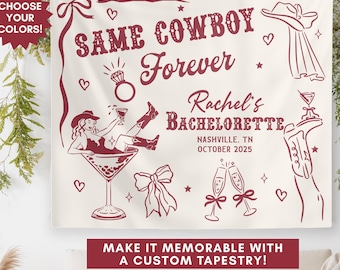 Personalized Bachelorette Banner, Same Cowboy Forever Party Tapestry, Western Bridal Shower Backdrop, Custom Cowgirl Bachelorette Sign
