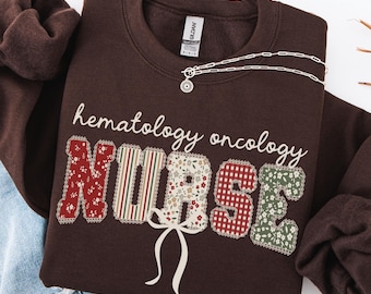 Hematology Oncology Nurse Sweatshirt, Oncology Nurse Floral Sweater, HEM ONC Bow Pullover