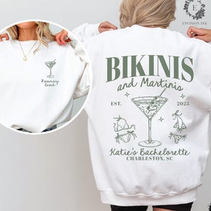 Bikinis and Martinis Bachelorette Sweatshirt, Beach Bachelorette Party Sweater, Personalized Martini Themed Bachelorette Crewneck Pullover
