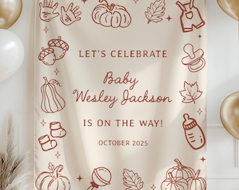 Fall Baby Shower Banner, Custom Baby Welcome Sign, Personalized Baby Shower Tapestry, Pumpkin Theme Baby Welcome Sign, Fall Pumpkin Backdrop