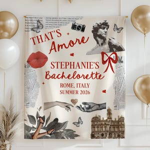 That&#39;s Amore Bachelorette Party Banner, Italian Bridal Shower Decor, Custom Rome Italy Birthday Tapestry, Magazine Collage Party Decor