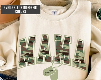 Personalized Military Mama Sweatshirt, Proud Army Mom Pullover, Military Mom Sweater, Custom Dog Tag Sweater Gift for Mom, Memorial Gift