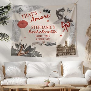 That&#39;s Amore Bachelorette Party Banner, Italian Bridal Shower Decor, Custom Rome Italy Birthday Tapestry, Magazine Collage Party Decor