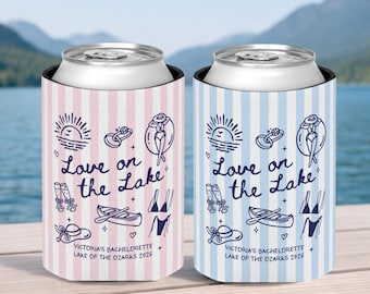 Love On The Lake Bachelorette Can Coolers, Lakeside Party Favors, Custom Lake Cozies