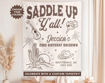 Birthday Banner, Western Birthday Party Sign, Birthday Wall Hanging, Birthday Backdrop, Custom Cowgirl Party Banner, Personalized Party Sign