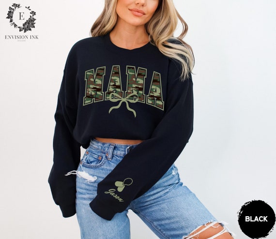 Personalized Army Mama Sweatshirt, Custom Name Military Mom Pullover, Coquette Army Sweater, Custom Dog Tag Gift for Mom, Memorial Gift