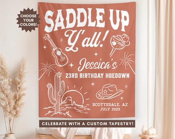 Birthday Banner, Western Birthday Party Sign, Birthday Wall Hanging, Birthday Backdrop, Custom Cowgirl Party Banner, Personalized Party Sign