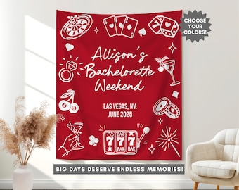Vegas Bachelorette Banner, Custom Bachelorette Party Decor, Vegas Bridal Shower Photo Backdrop, Engagement Party Sign, Casino Theme Tapestry