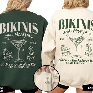 Bikinis and Martinis Bachelorette Sweatshirt, Beach Bachelorette Party Sweater, Personalized Martini Themed Bachelorette Crewneck Pullover