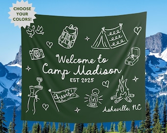 Custom Camp Bachelorette Banner, Bachelorette Party Photo Backdrop, Personalized Bridal Camp Tapestry, Custom Engagement Party Banner