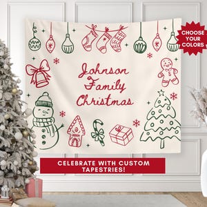 Christmas Party Decor, Party Banner, Custom Christmas Backdrop, Custom Family Name Sign, Personalized Wall Hanging, Party Tapestry