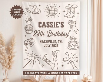 Birthday Banner, Western Birthday Party Sign, Birthday Wall Hanging, Birthday Backdrop, Custom Cowgirl Party Banner, Personalized Party Sign
