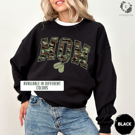 Personalized Military Mom Sweatshirt, Proud Army Mom Pullover, Custom Marine Mom Sweater, Custom Dog Tag Sweater Gift for Mom, Memorial Gift