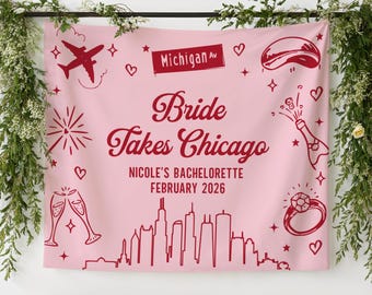 Custom Chicago Party Decor, Chicago Bridal Shower Banner, Chicago Wedding Backdrop, Personalized Chicago Bachelorette Sign