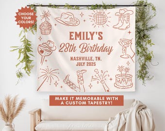 Birthday Banner, Western Birthday Party Sign, Birthday Wall Hanging, Birthday Backdrop, Custom Cowgirl Party Banner, Personalized Party Sign