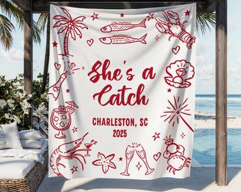 She's a Catch Bachelorette Banner, Costal Bachelorette Party Decor, Lobster Bachelorette, Bridal Shower Backdrop, Coastal Bachelorette Sign