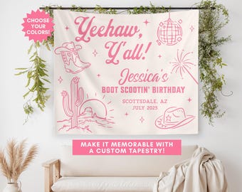Birthday Banner, Western Birthday Party Sign, Birthday Wall Hanging, Birthday Backdrop, Custom Cowgirl Party Banner, Personalized Party Sign