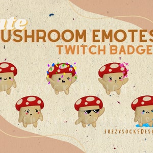 Six (6) Hand-Drawn Mushroom Emotes | Twitch | Discord | YouTube | Streaming | Cute Mushroom Emoji Emote Pack