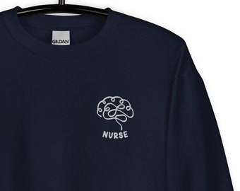 Sudadera de cuello redondo con bordado de cerebro de enfermera: Regalo médico