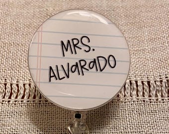 Personalized Teacher Badge Reel: Notebook Paper Design
