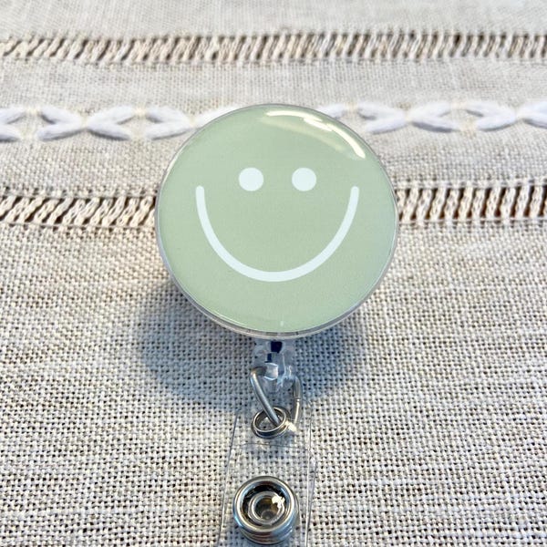 Bright Smiley Face Badge Reel: Colorful Happy Face Nurse/Teacher ID Holder