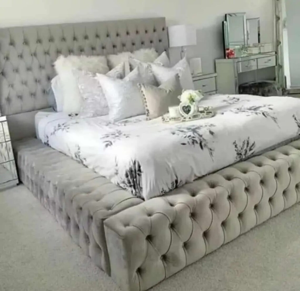King Bed Frame, Hugo Chesterfield Wingback Studded, 5ft Bed Frame