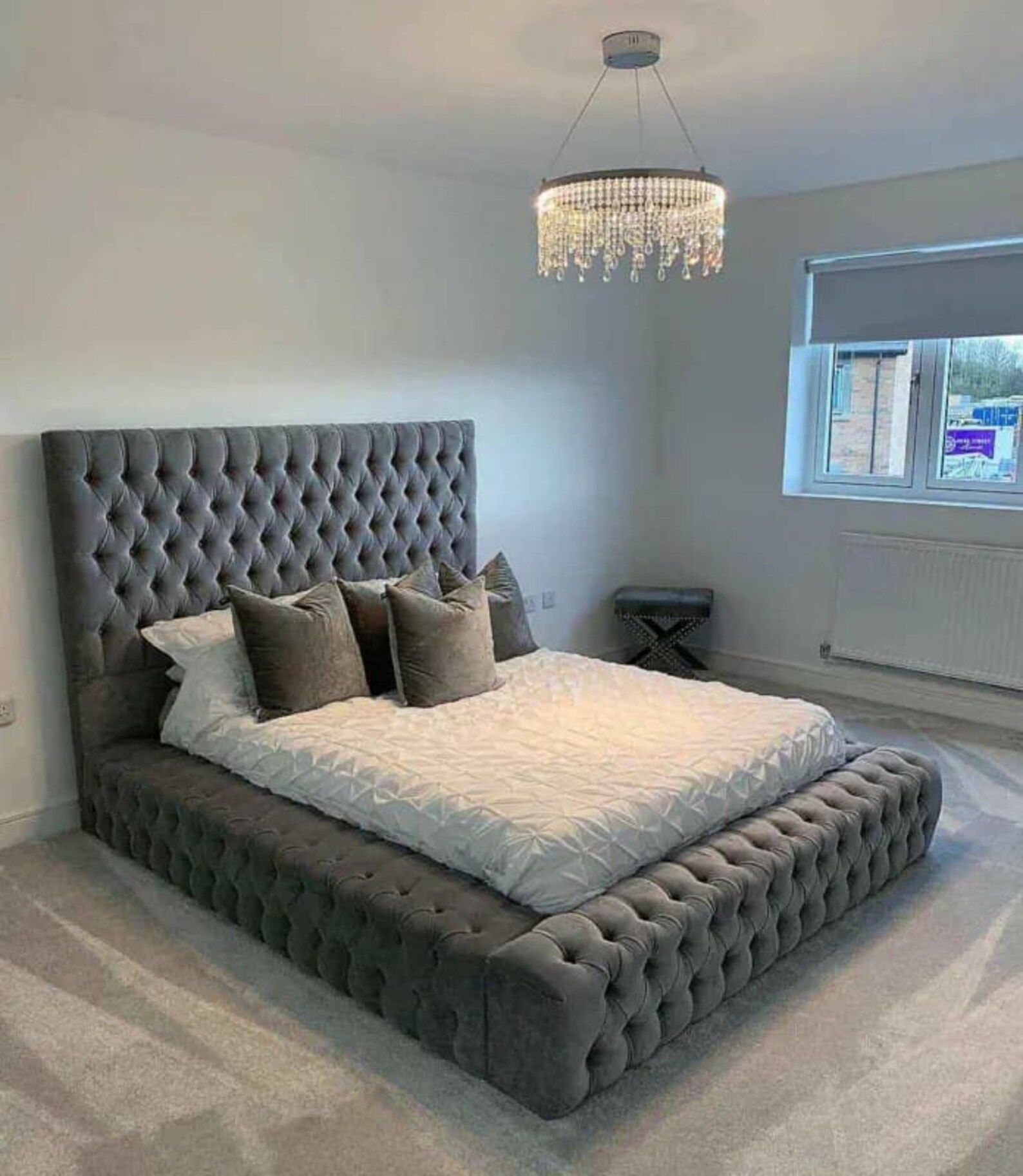 King Bed Frame, Hugo Chesterfield Wingback Studded, 5ft Bed Frame